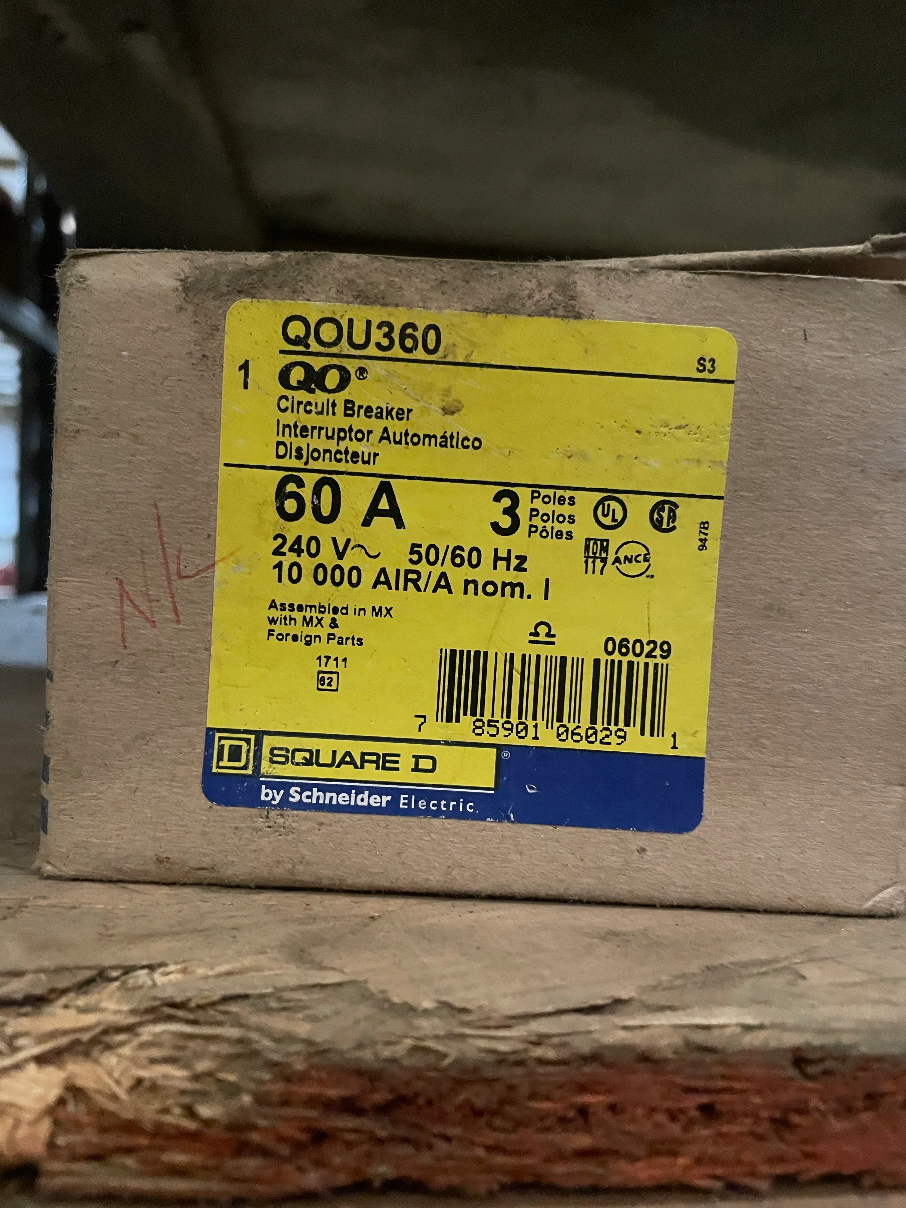 Schneider Electric QOU360 Square D Unit Mount Circuit Breaker 60A 3P - New Surplus - Image 3